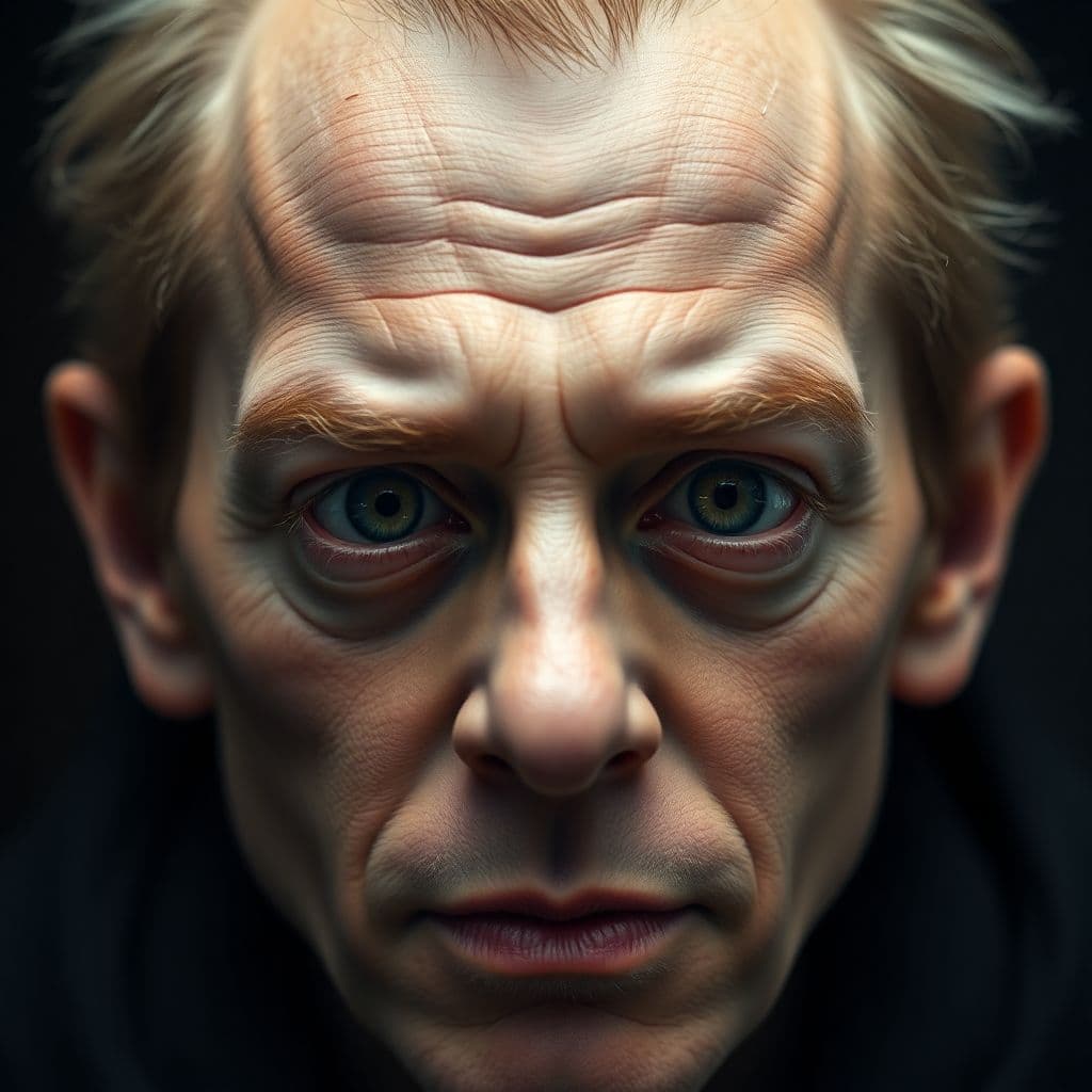 AI generated: uncanny thing looks directly into camera, hyper realistic
