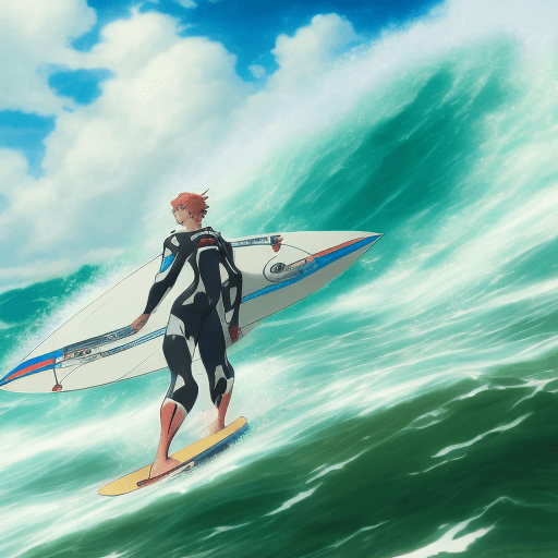 AI generated: Holland Novak from eureka seven surfing on oceán waves 