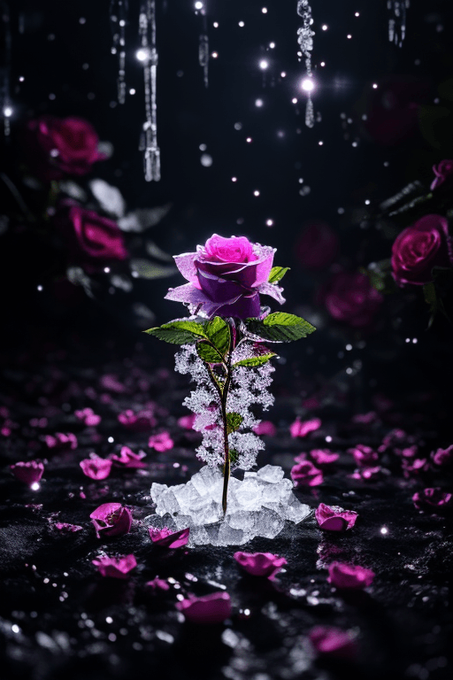 AI generated: mj, a (frozen:1.1) cosmic rose, the petals glitter with a crystalline shimmer, swirling nebulas, 8k ...
