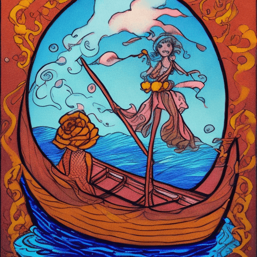 AI generated: A rose in a boat, floating to hell
