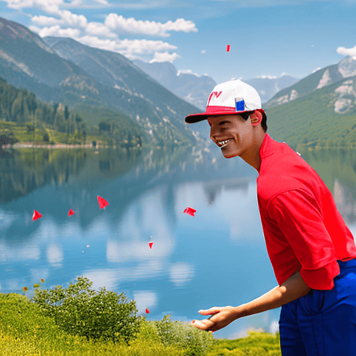AI generated: A photorealistic image of a 20-year-old boy with a smiling face, wearing a red cap, blue pants, and ...