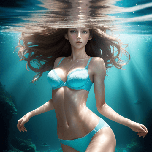 AI generated: HDR photo of beautiful fair skin with long light brunette hair, fit body, light-blue eyes, wearing b...