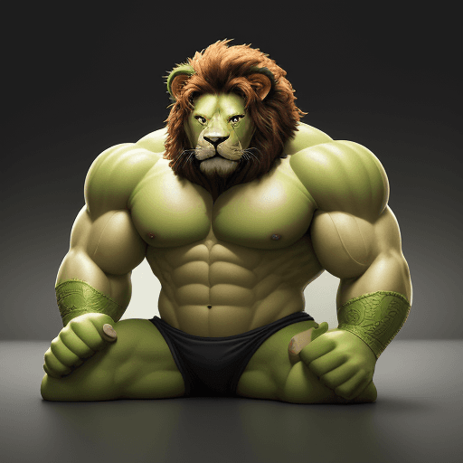 AI generated: Puppy lion with hulk costume, elegant,computer geek, chibi and real style, masterpiece, realistic ph...