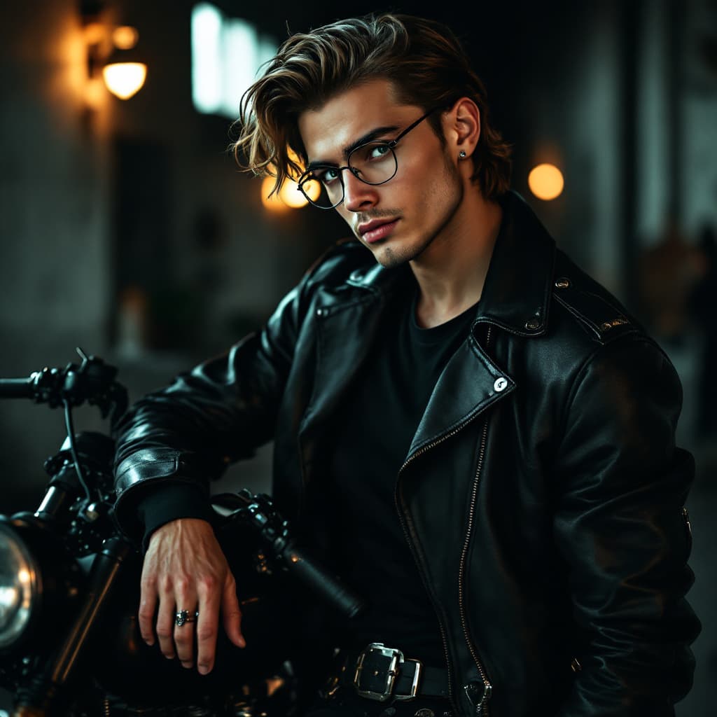 AI generated: Full-body photography, profile view of a  striking 19-year-old male Instagram model with an aristocr...