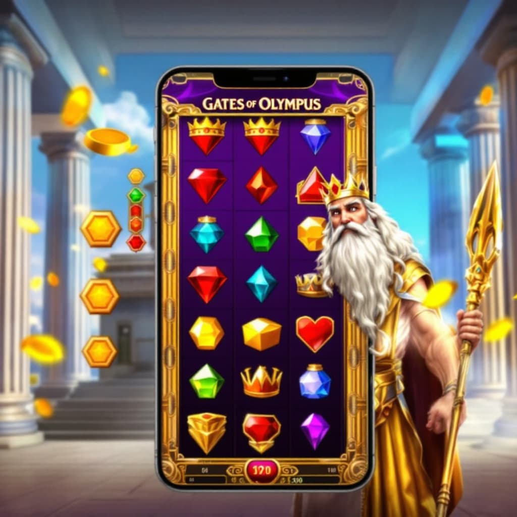 AI generated: The image is a digital illustration of the Gates of Olympus slot machine. The background of the imag...