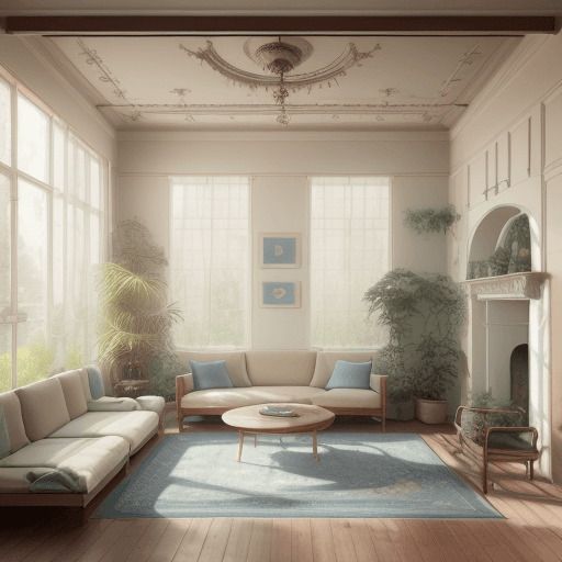 AI generated: High resolution photography interior design, dreamy sunken living room conversation pit, wooden floo...