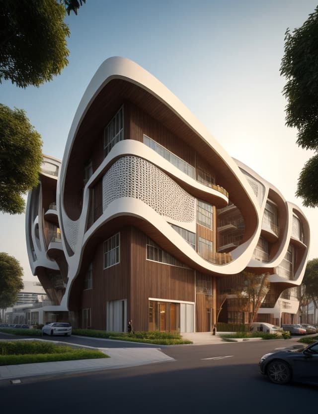 AI generated: Stylish modern building with smooth facade lines with african characters, building project of the ci...