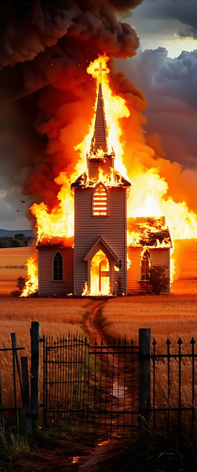 AI generated: can you make an image of like a countryside church like as the ones in far cry 5, in a field just bu...