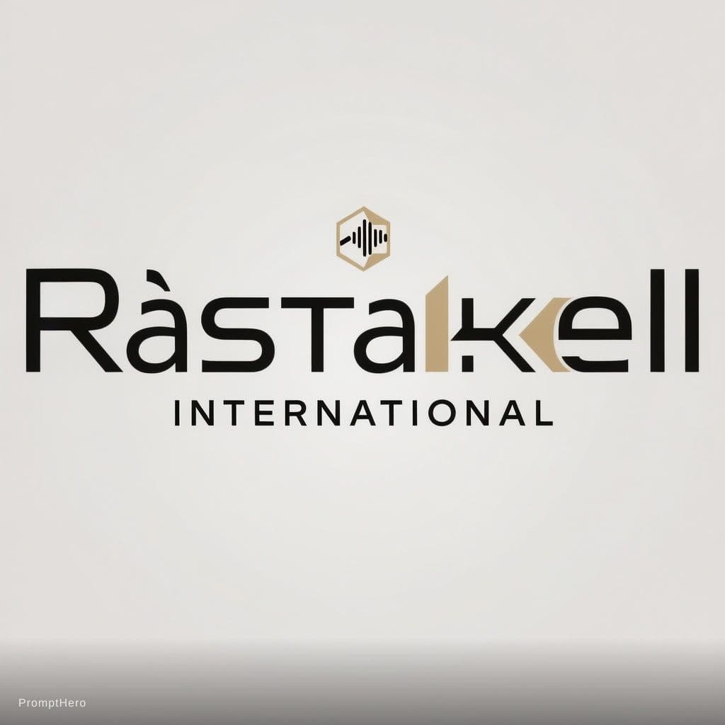 AI generated: "Create a minimalist wordmark logo for 'Ràstakell International' with a small abstract emblem. Style...