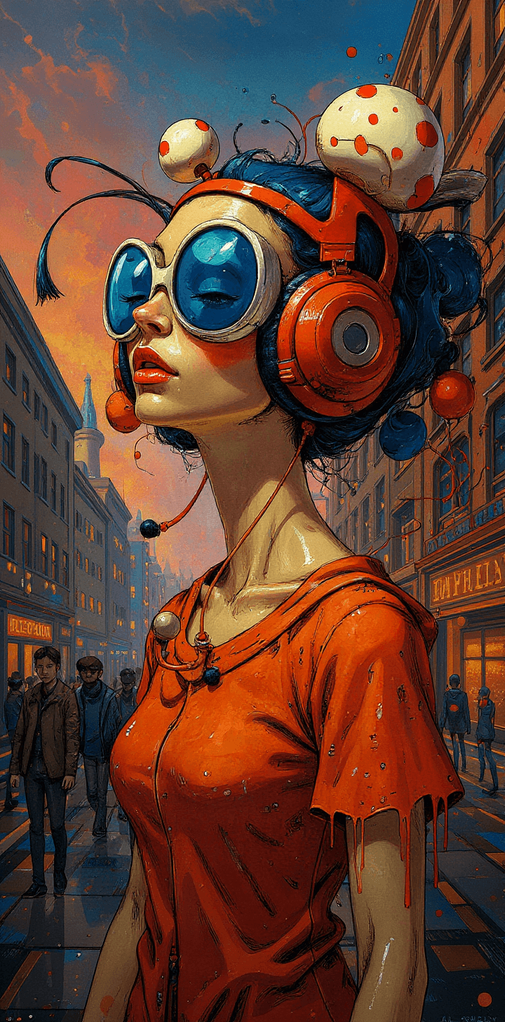 AI generated: People walking in the dream city streets, with a futuristic-looking face, in the style of fantastica...