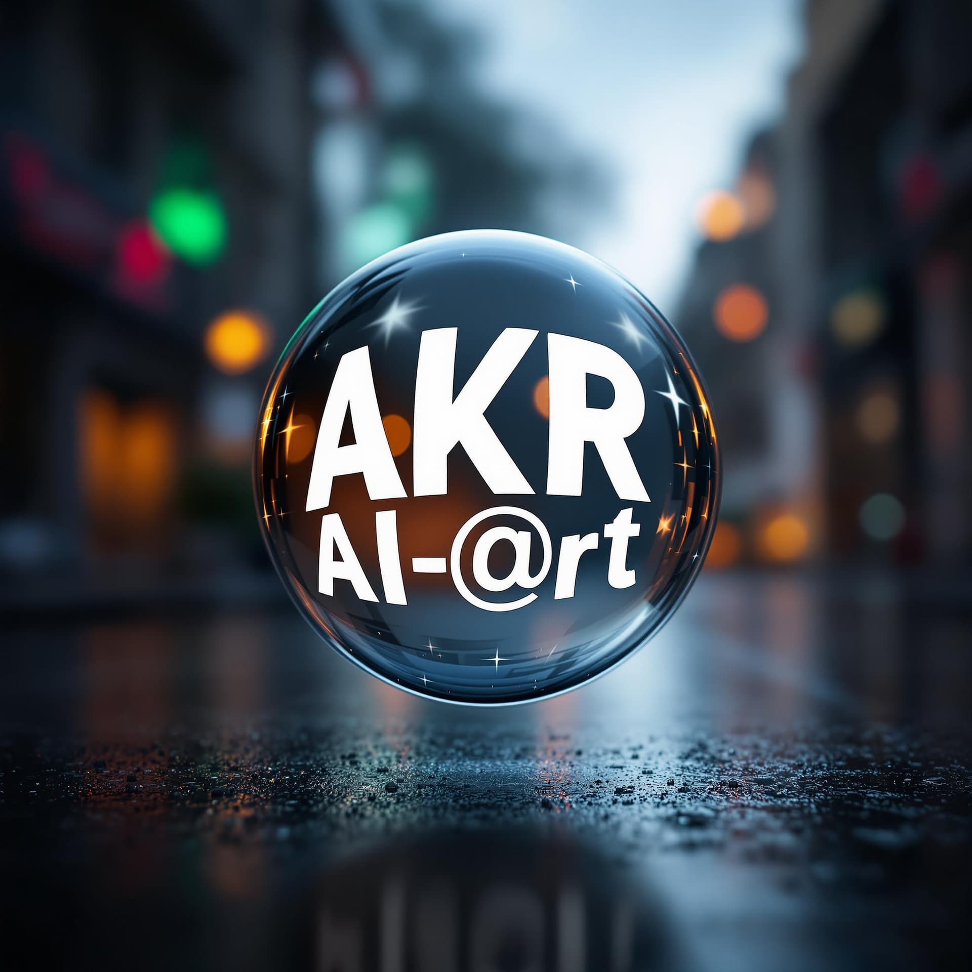AI generated: Friendly Logo for a new art studio called "AKR AI-@rt", depicted in white letters inside a sphere, h...
