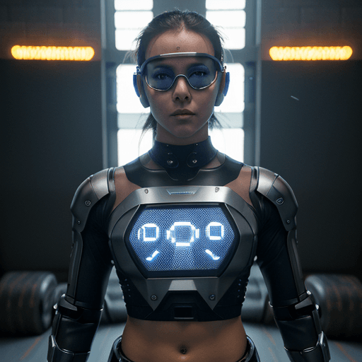 AI generated: cybernetic robot athletic young, robotic arm, robotic leg, robotic armor, robotic face, female, cybe...