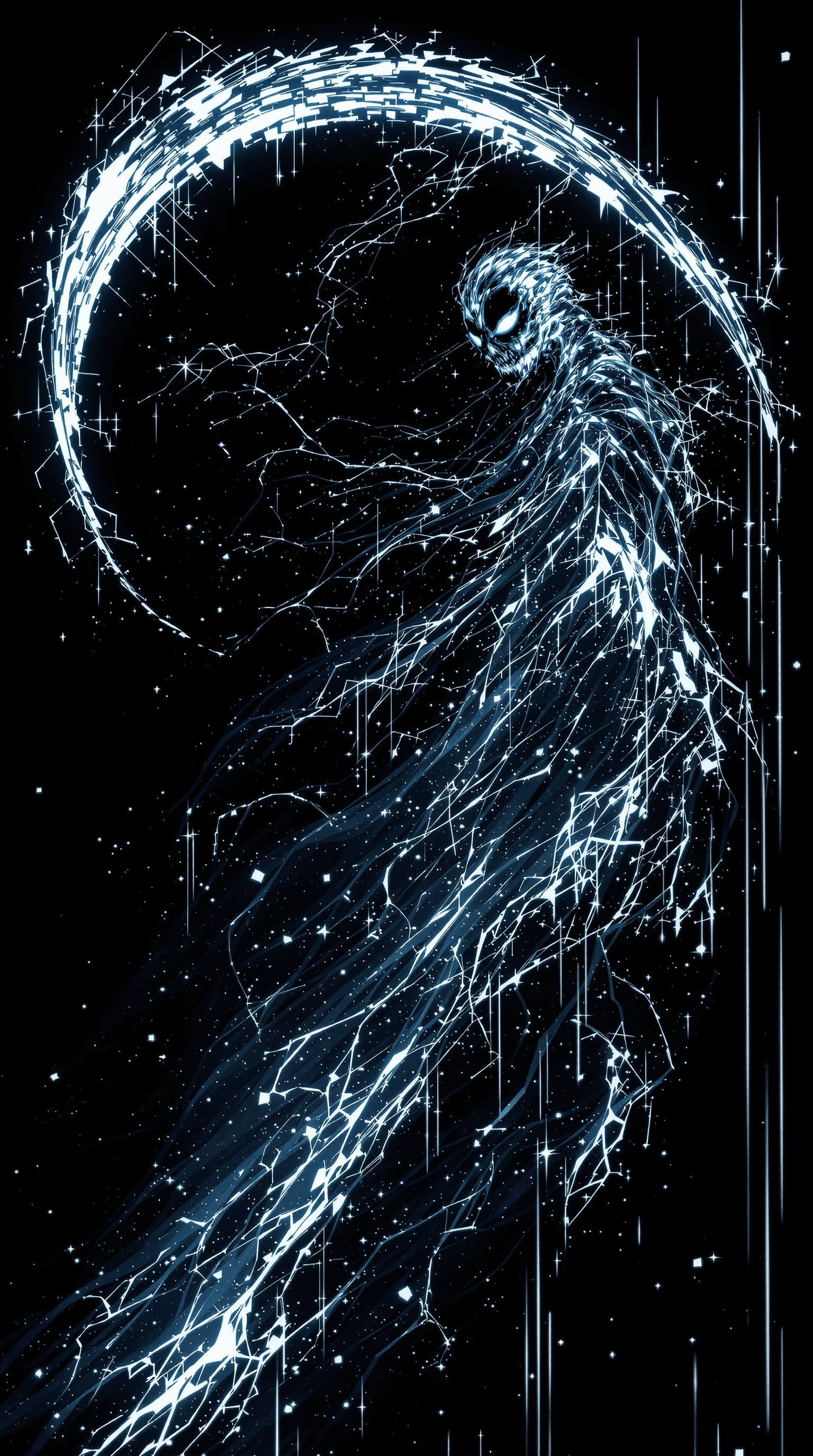 AI generated: a surreal and dramatic depiction of a being from a realm beyond the reach of time, entering our worl...