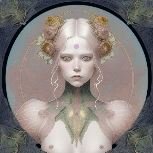 AI generated: a symmetrical watercolor as-above-so-below that features an albino vogue model with colorful hair, m...