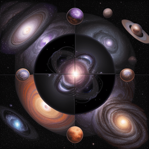 AI generated: galaxy, many planets in one view, with cosmic haze and Milky Way, fantasy style, light black, purple...
