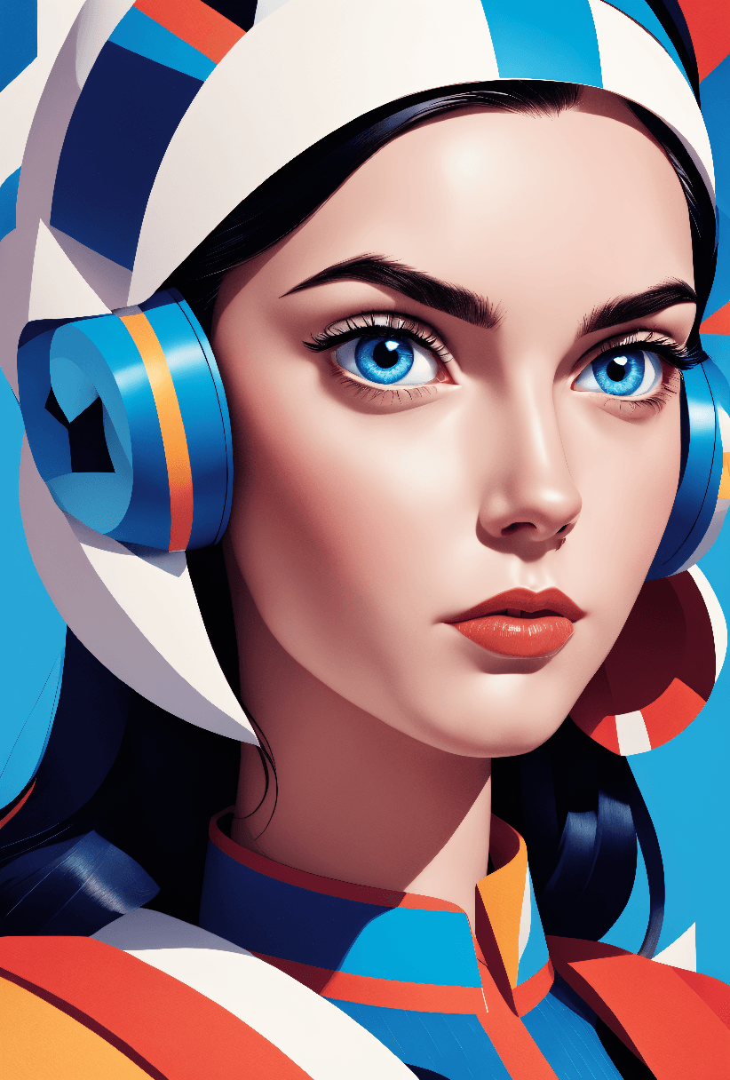 AI generated: constructivist style young women blue eyes black hair highly detailed deconstructivism . geometric s...