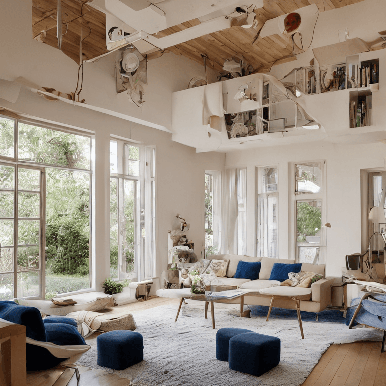 AI generated: high resolution photography interior design, dreamy sunken living room conversation pit, wooden floo...