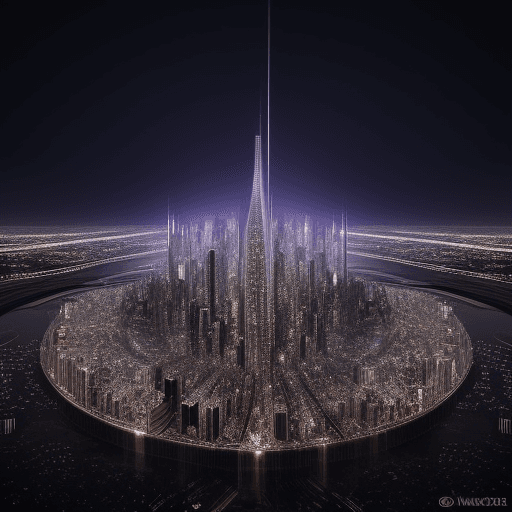 AI generated: Cityscape of Infinity Mirrors A Nocturnal Metropolis Twisting Inward 