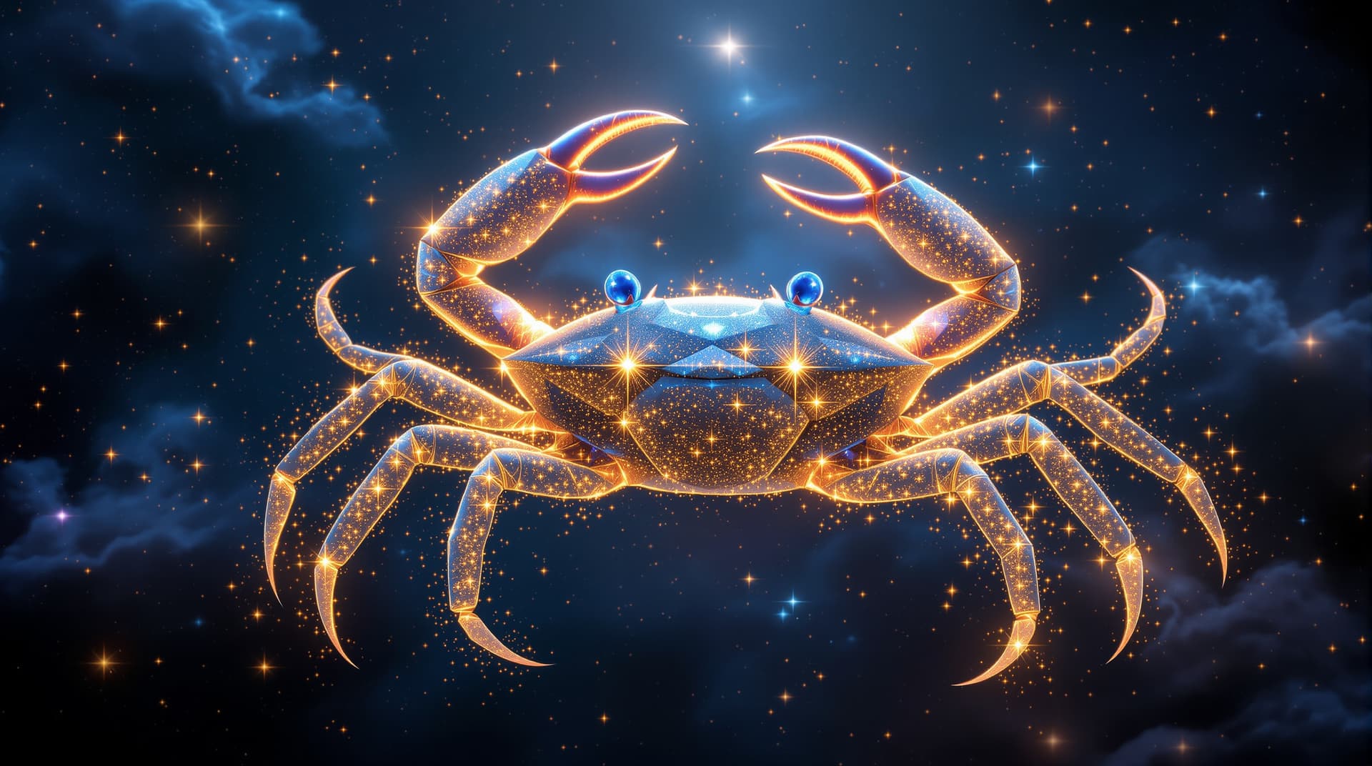 AI generated:  Image is a digital artwork featuring the zodiac sign of the crab made with 3d fractal lights, a the...