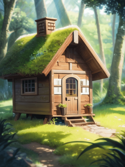 AI generated: digital painting, a tiny cute hobbit house in a forest, cinematic, animated, big depth of field, Mas...