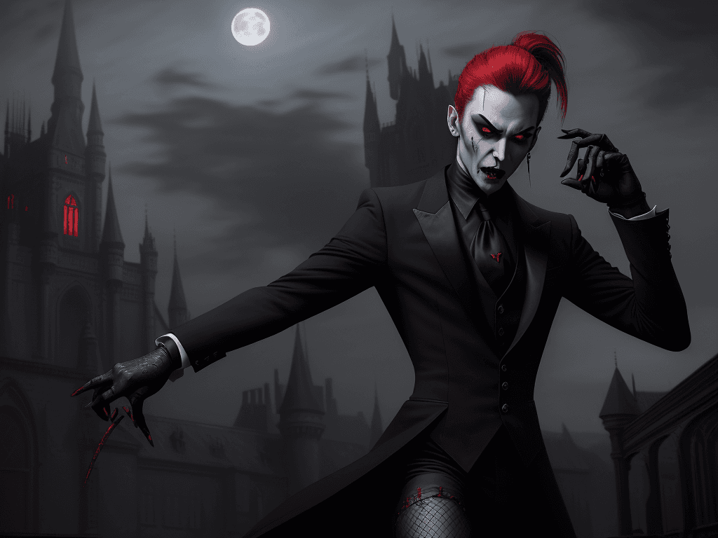 AI generated: (masterpiece , award winning , highest quality:1.2), 1man vampire, detailed face, blood red eyes, a ...