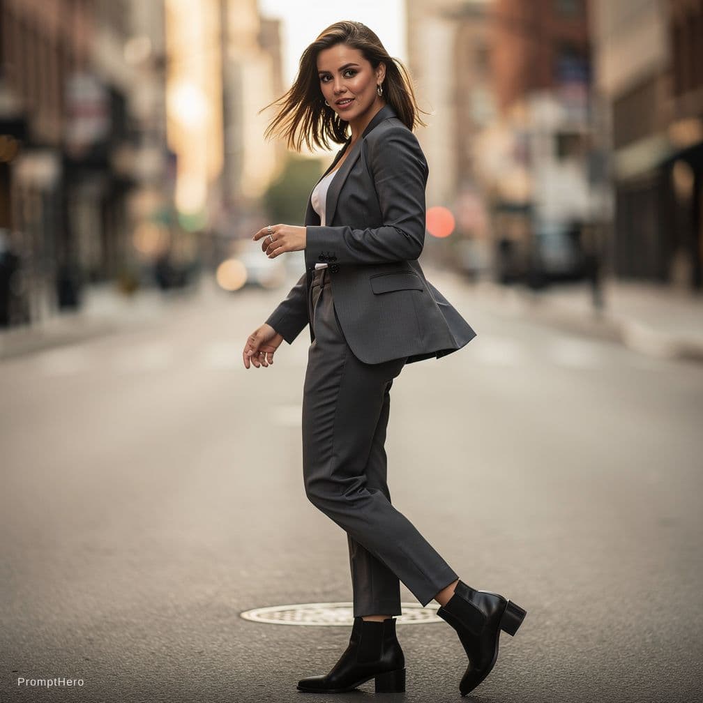 AI generated: Create this girl standing up and turns around in a sensual way while walking towards the camera 