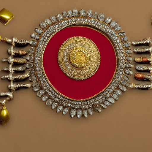 AI generated: A gold waist belt used in india with lotus as its pendant in the center with rubies