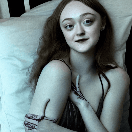 AI generated: Dakota fanning body art, comfort pose,
