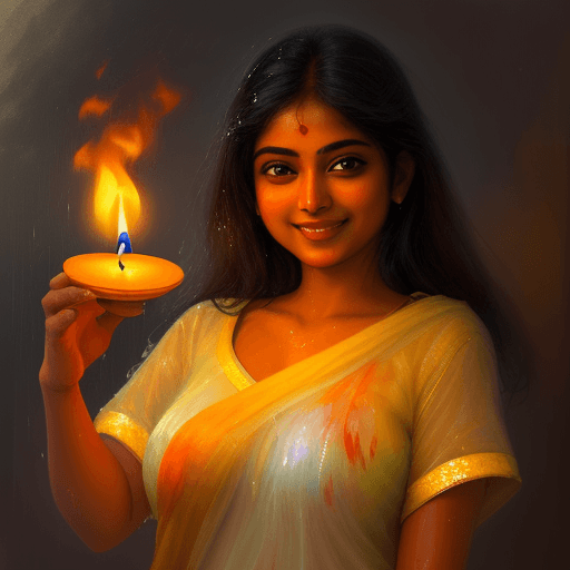AI generated: A warm, impressionistic painting of a super cute south asian woman, wearing a wet t-shirt, smiling g...
