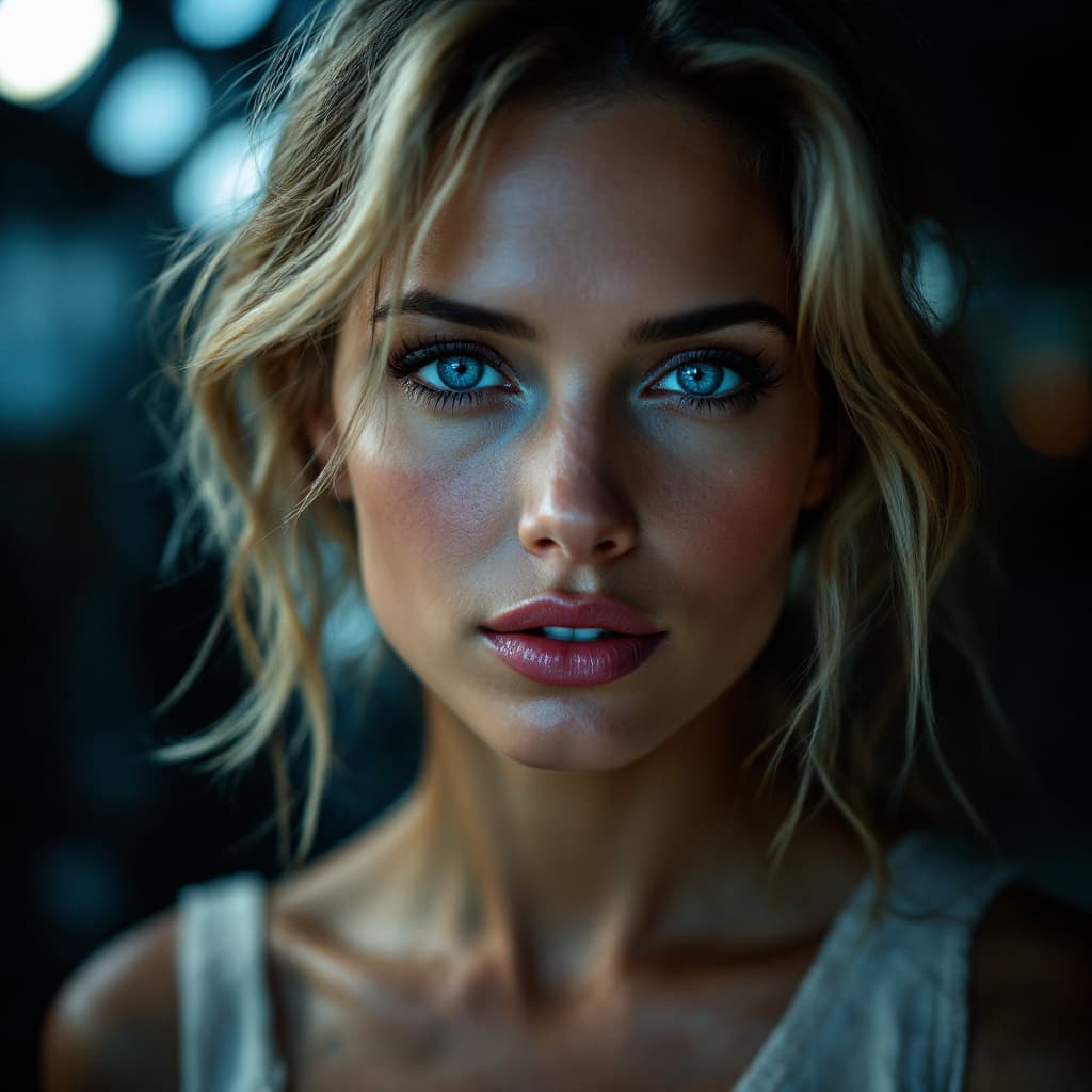 AI generated: Very close-up front portrait of a Cameron Diaz, blue and lights darkness background --ar 2:3 --quali...