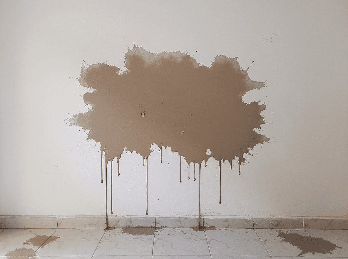 AI generated: Crear una imagen que la pared de la imagen tenga un aspecto de humedad desde el rodapie a una altura...