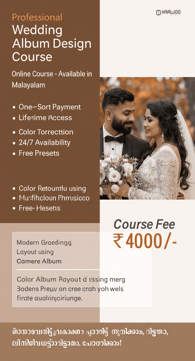 AI generated: "Design a professional poster for an online course titled 'Professional Wedding Album Design Course'...
