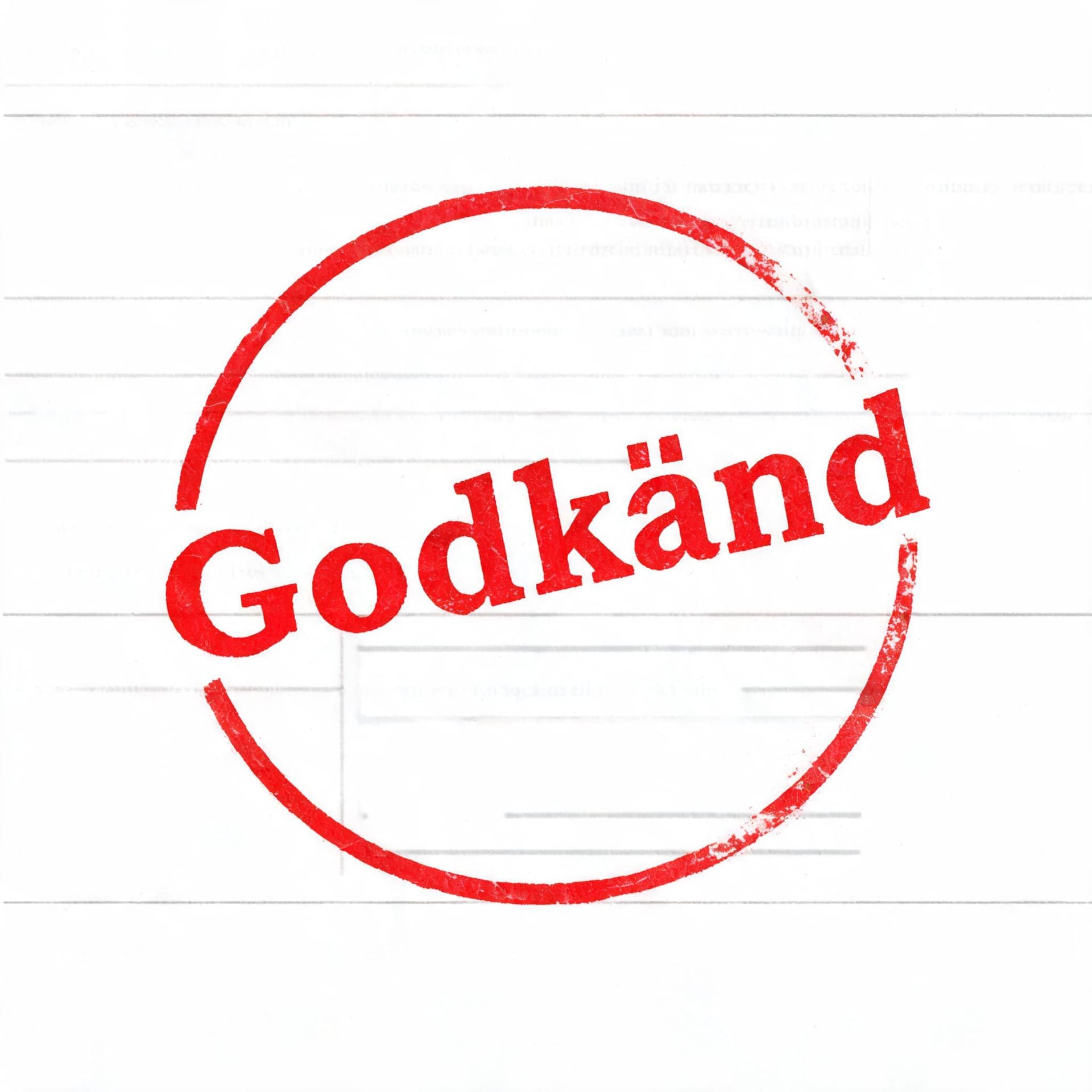 AI generated: a rubber stamp with the text Godkänd stamped on a paper document