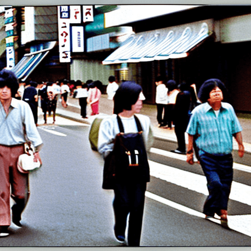 AI generated: High resolution photography people in tokyo, walking in the street, 1982

