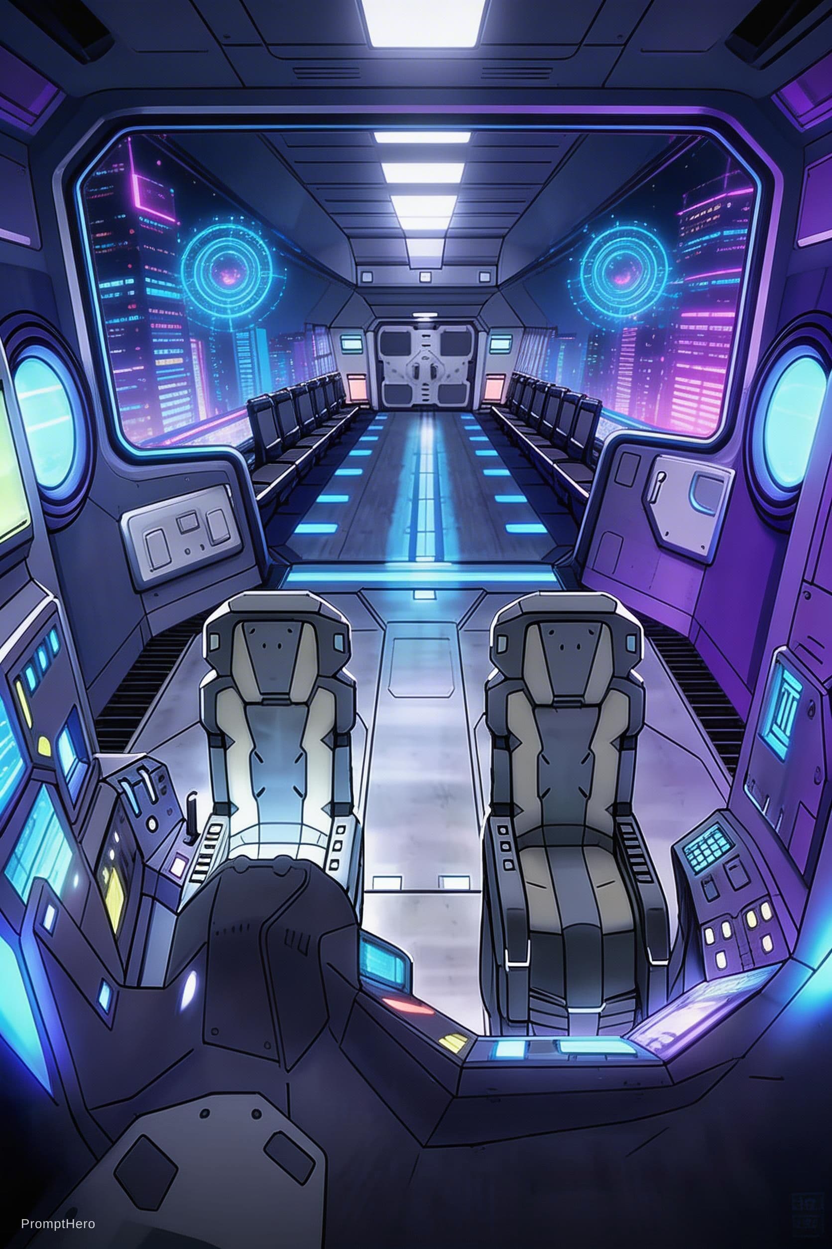 AI generated: Sci-Fi scene. Looking at reference image one, design a cockpit and cargo space for image one, much l...