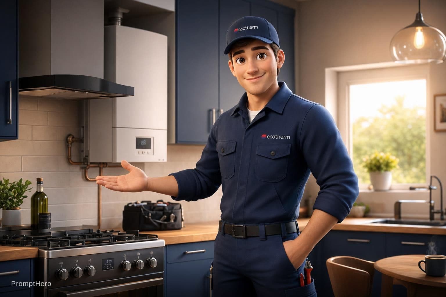 AI generated: Create a premium 3D animated character, a friendly young male plumber and heating specialist, around...