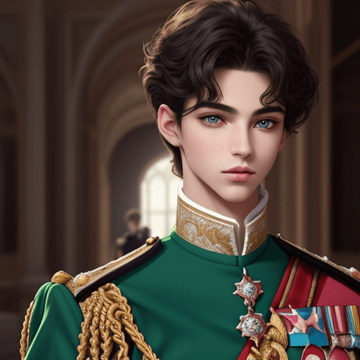 AI generated: create a prince with this exact description "an 18 year old prince with green eyes, like sparkling e...