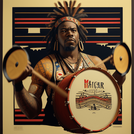 AI generated: a poster depicting a player with a drum, in the style of maximalist, americana iconography, black ar...