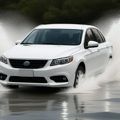 AI generated: a wite car driving through water