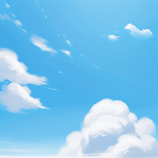 AI generated: Blue sky as seen when lying on the ground, with fluffy cloud.  Style should be fantasy.