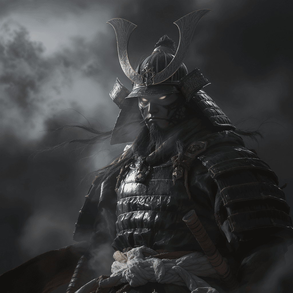 AI generated: 12th century samurai in the style of Yoji Shinkawa, Volumetric light, hyperrealism, volumetric fog, ...
