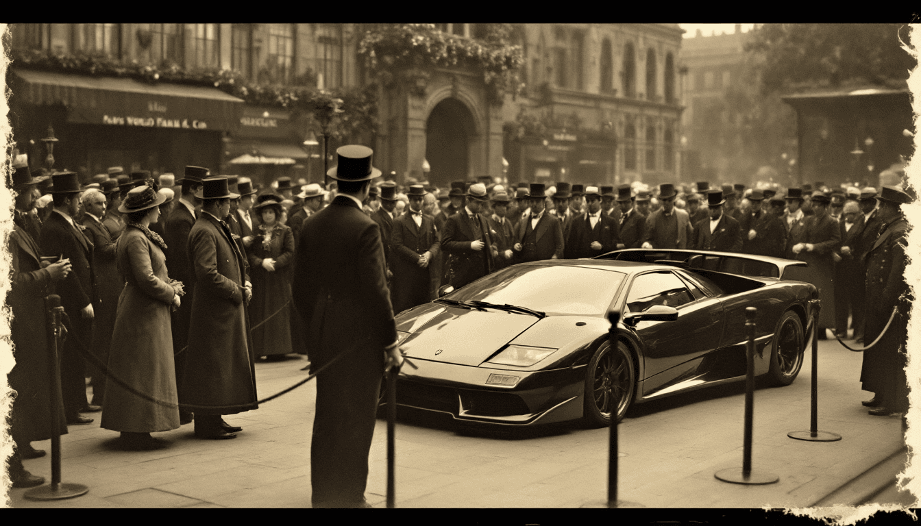 AI generated: A sepia toned 1800s quality image of the Paris world's fair with people dressed in 1860s  style clot...
