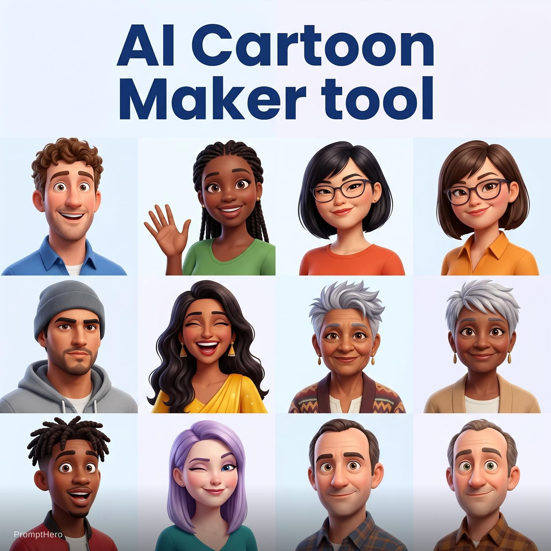 AI generated: Create a group image featuring multiple digital cartoon characters.
Each character should have a hig...