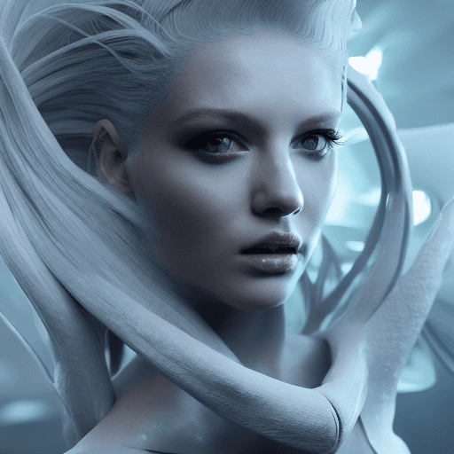 AI generated: white bio organic ceramic female, hyper details, concept futuristic style, cinematic lights, photo b...