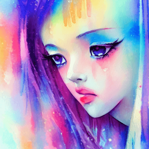 AI generated: (masterpiece:1.1, highres:1.4) , 1 girl, watercolor style, (soft blending:1.2) , fluid colors, dream...
