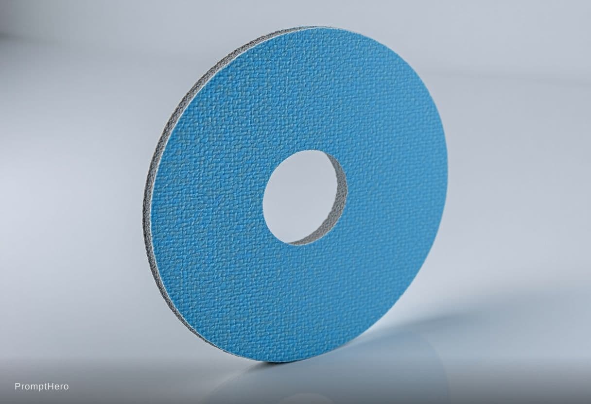 AI generated: 
Professional product photography, circular ring-shaped gasket with a central hole, made of light bl...