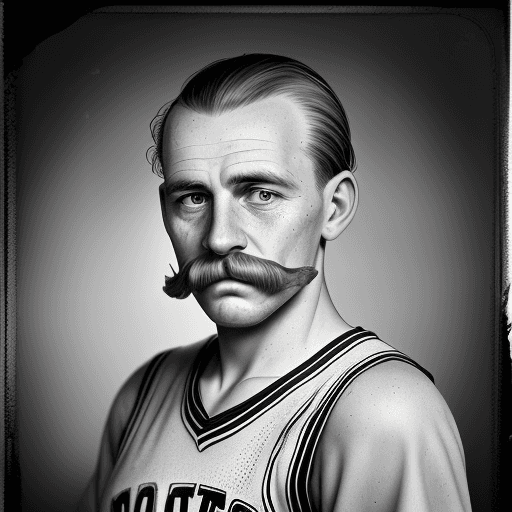 AI generated: basketball player in the 1930's.  realistic photography. 1930's style hair. dust bowl era. mustache,...