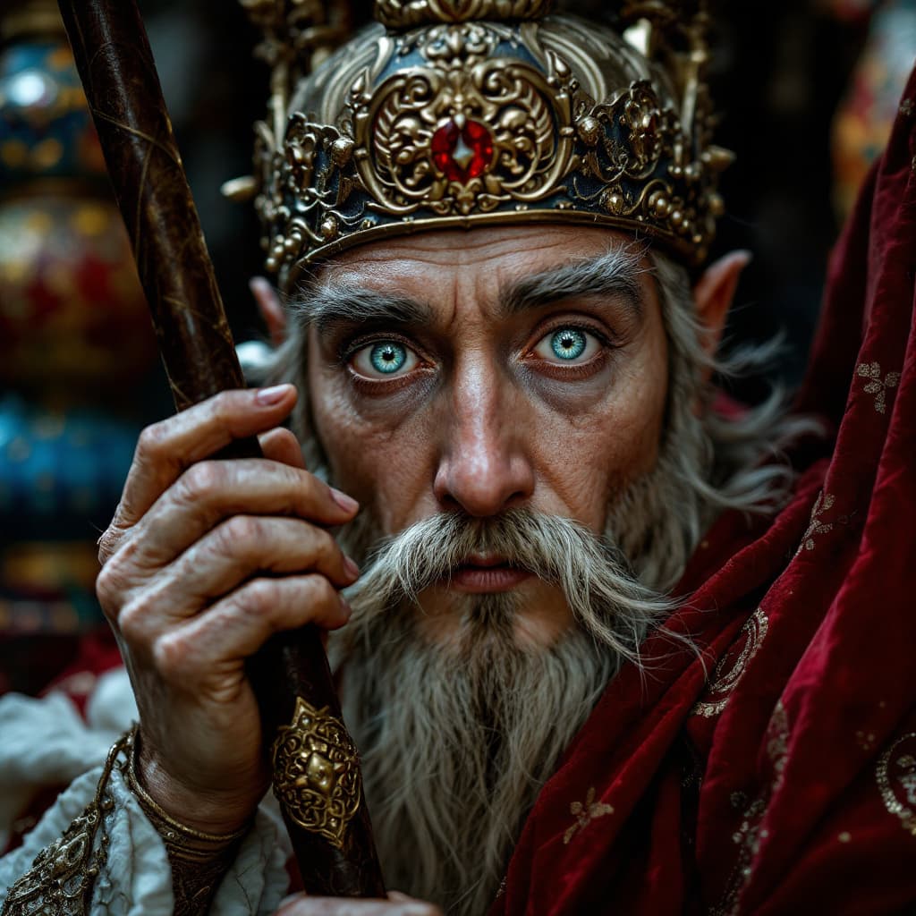 AI generated: hyper-realistic (fabled character tale1:3) from the bright kingdom, with detailed eyes, clothes are ...