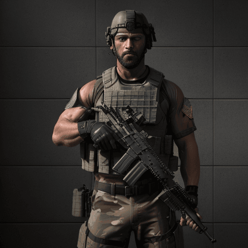 AI generated: (extremely detailed CG unity 8k wallpaper), ((whole body)), muscle body, man, (soldier) , (athletic ...