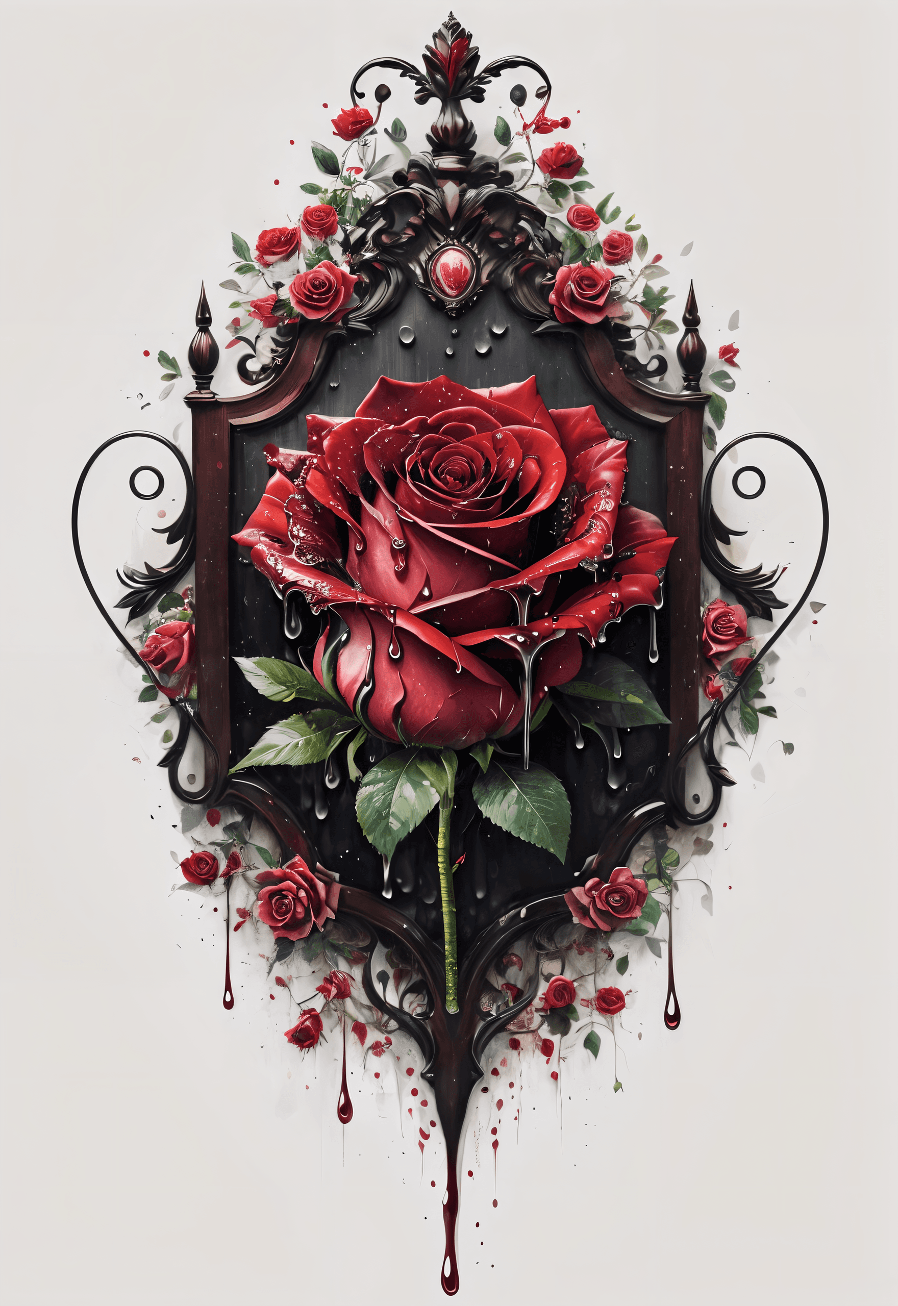 AI generated: (masterpiece award winning high quality:1.2) , dripping red rose, tattoo style art on a white backgr...